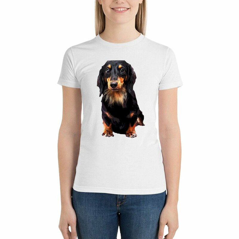 Mini Dachshund Long Haired Black and Tan Miniature T-shirt oversized anime clothes t-shirts for Women graphic tees funny