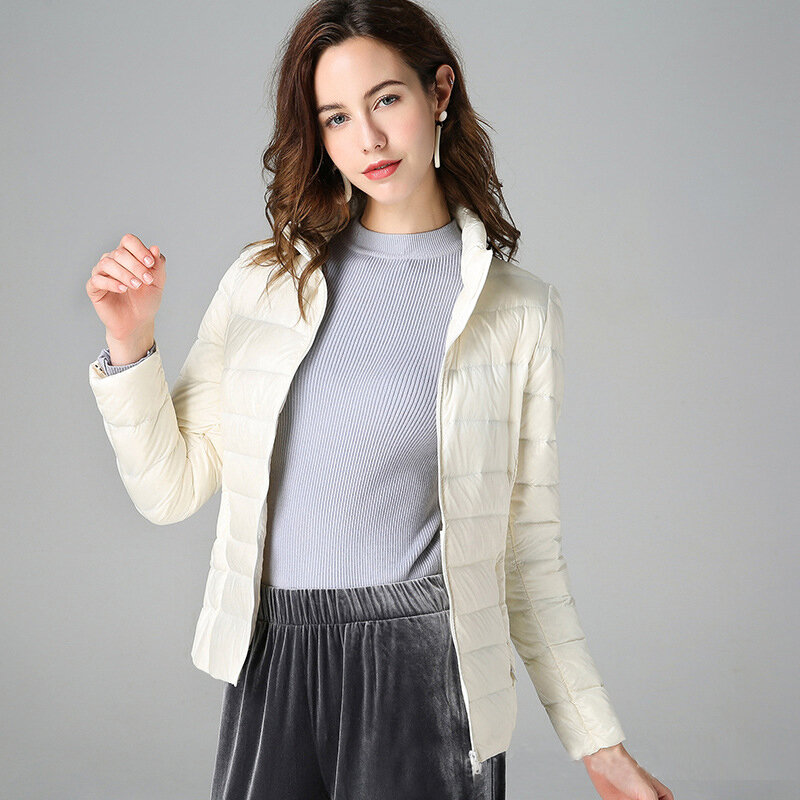 Зимняя легкая тонкая однотонная Повседневная Верхняя одежда, приталенная куртка на белом утином пуху, модные женские куртки, короткое осеннее теплое хлопковое пальто 2022