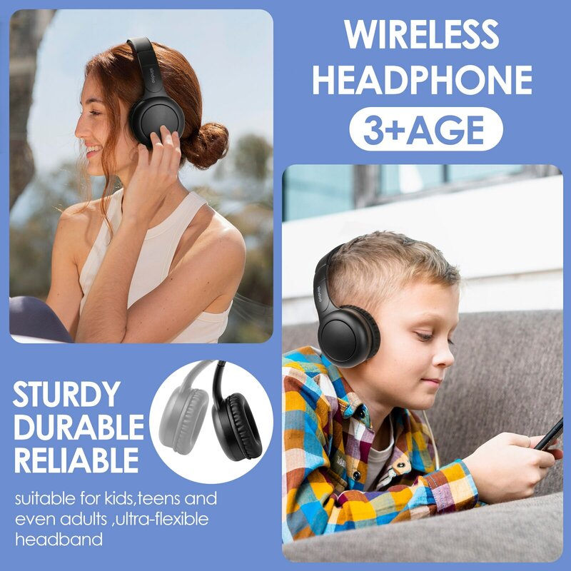 Siindoo JH-926B drahtlose Bluetooth-Kopfhörer über Ohr faltbare leichte Headset mit Mic 3 Eq-Modi für Kinder Teenager