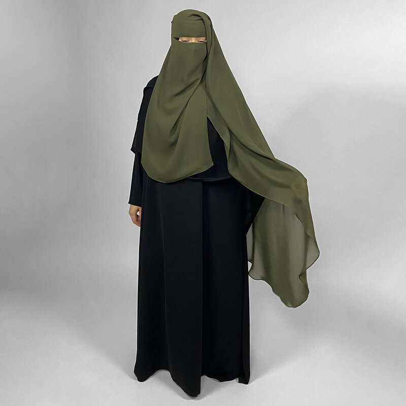 Niqab penutup wajah bernapas ringan sifon kualitas tinggi jilbab panjang belakang bulat grosir wanita Muslim Lebaran