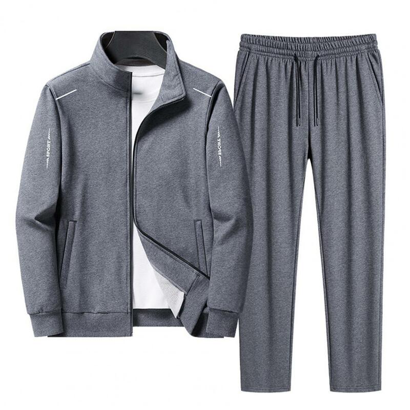 1 Set Männer Sweatshirt Jogginghose Brief Einfarbig Langarm Stehen Kragen Sportswear Herbst Zipper Trainingsanzug Streetwear