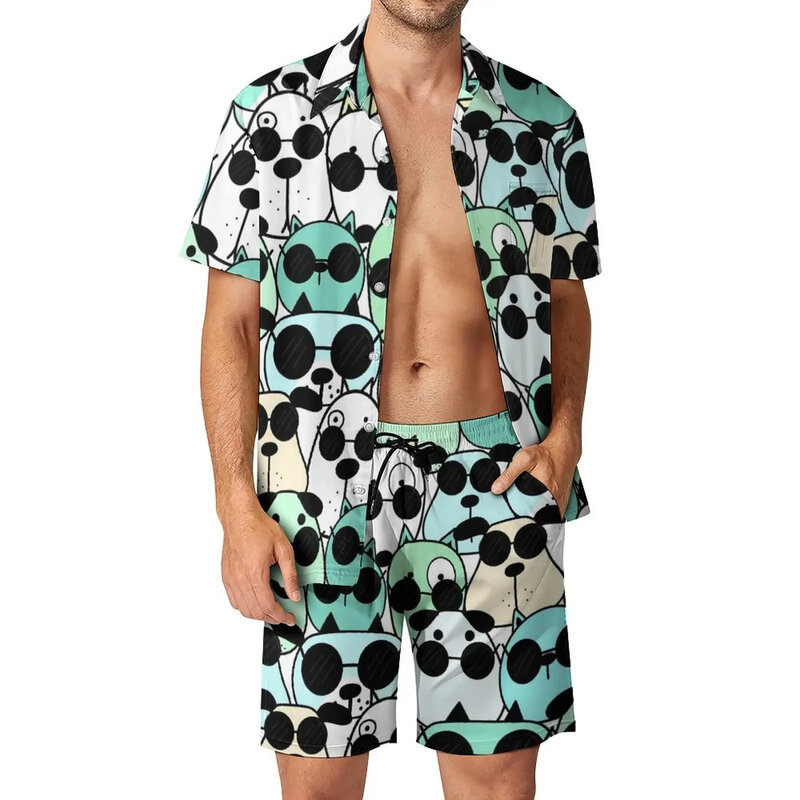 Pet Dog Pattern Shirt 2Pcs Suit 3D print Vintage Shirts Beach Shorts Oversized 2Pcs set Vacation Hawaiian Streetwear Man Suits