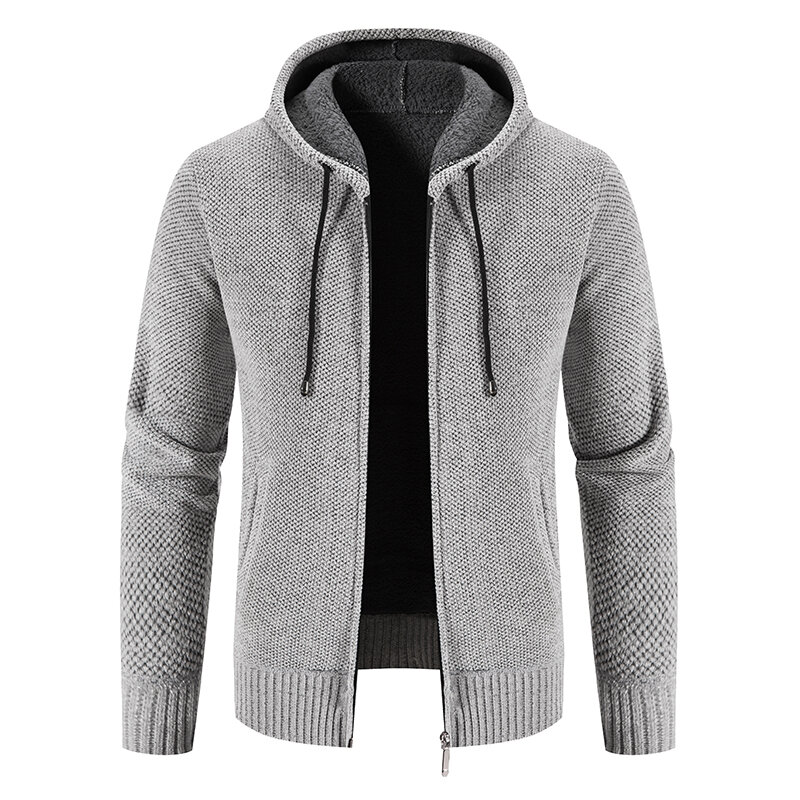 Jesienno-zimowy nowy męski sweter kurtki z polaru swobodny jednolity kolor zagęszczony ciepły z kapturem, na suwak płaszcz Y2K