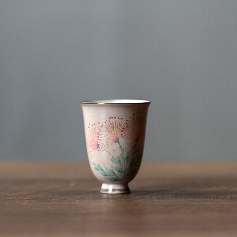 Cangkir teh keramik buatan tangan, mangkuk teh porselen dicat tangan, Set cangkir meditasi perjalanan portabel