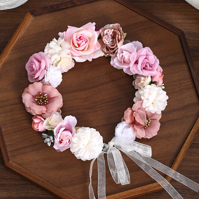 Corona de flores artificiales para novia y mujer, banda para el cabello, diadema Floral para boda, cinta para niña, accesorios para el cabello, 3 diseños