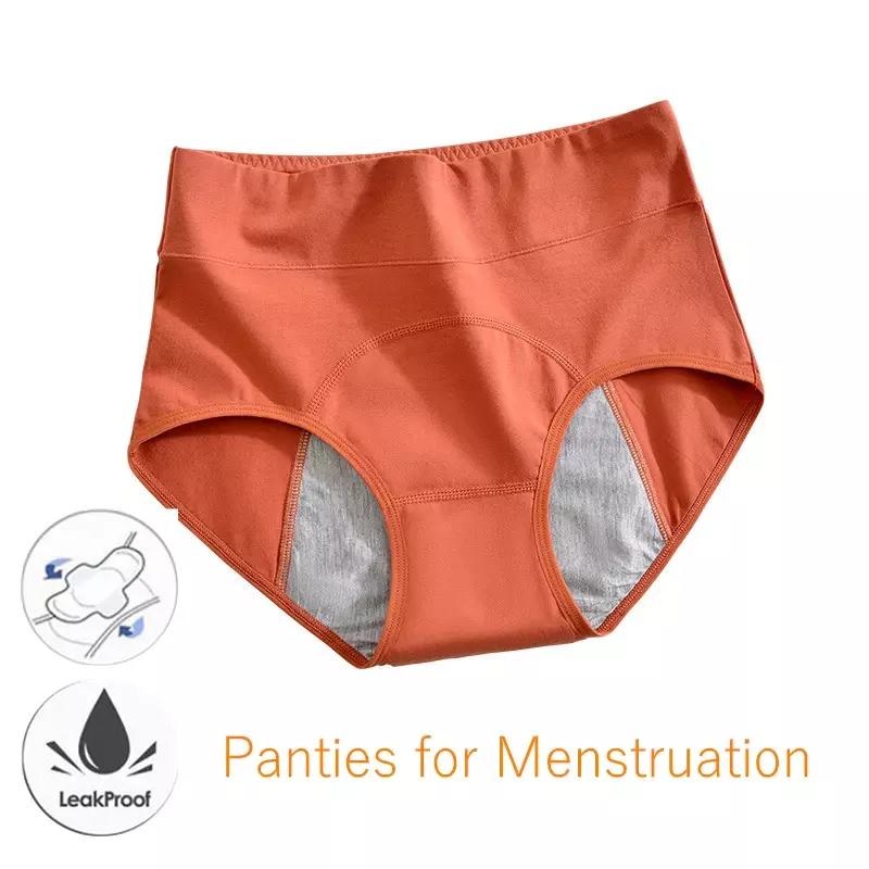Bragas menstruales de algodón a prueba de fugas para mujer, ropa interior de período, Culotte de cintura alta, bragas menstruales, lencería de talla grande