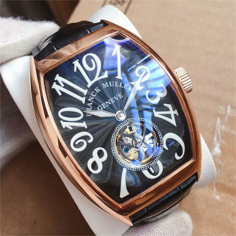 FRANCK MULLER Luxus Automatische Mechanische Uhren Männer Self Winding Armbanduhr Männlichen Gold Tonneau Fall Uhr Leder herren Uhren