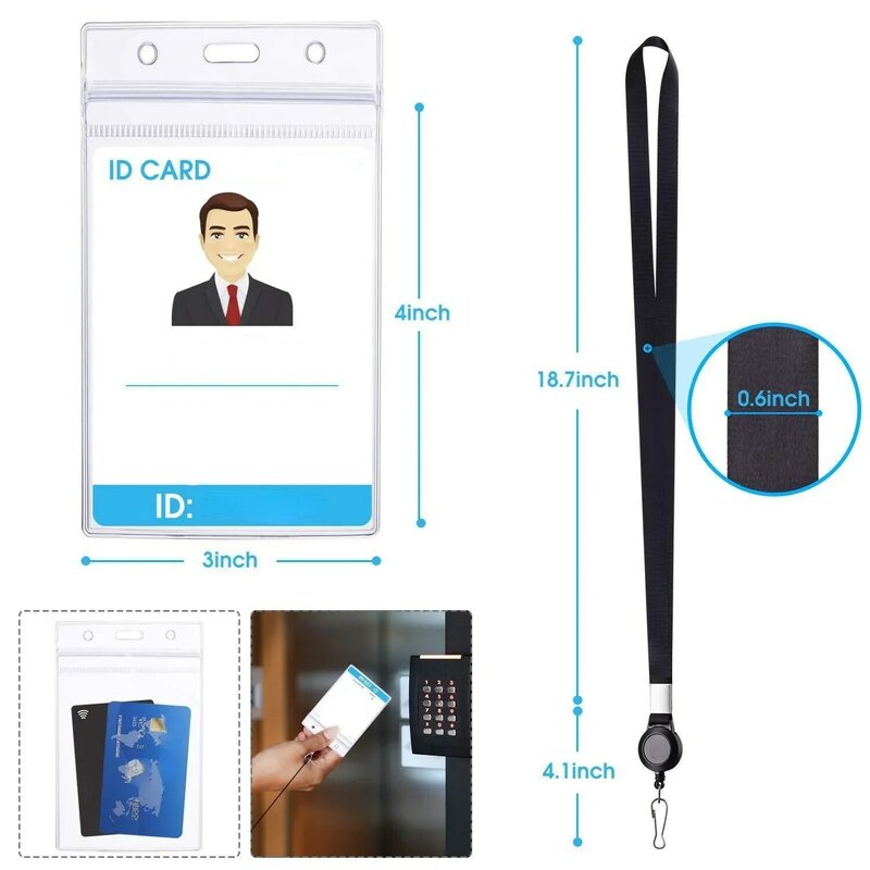 Retractable Badge Reel Neck Strap Lanyard with Card Cover for ID Card Cellphone Key Employee's Staff Work Card Badge Rope Strap