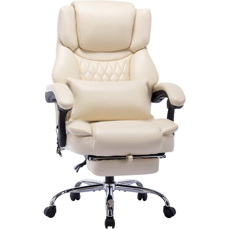 High Back Massage Reclining Office Chair with Footrest - Executive Computer Home Desk Massaging Lumbar Cushion