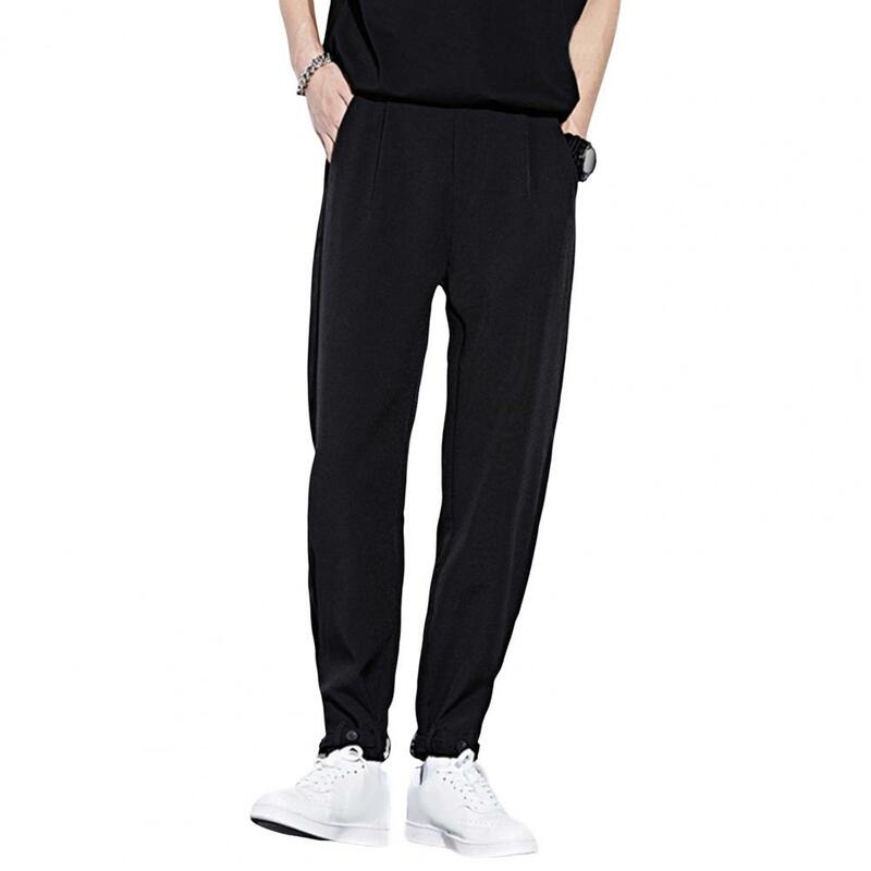 Men Pants Elastic Waist Men's Suit Pants With Ankle-banded Pockets For Gym Training Business Wear Lightweight Ice For Comfort