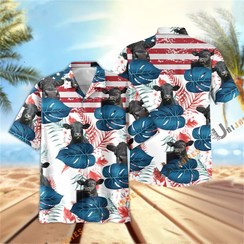 Flowers Graphic Shirts For Men Clothes Fashion Animel 3D Print Blouses Casual Mens Lapel Blouse Hawaiian Top Shirt Man Summer