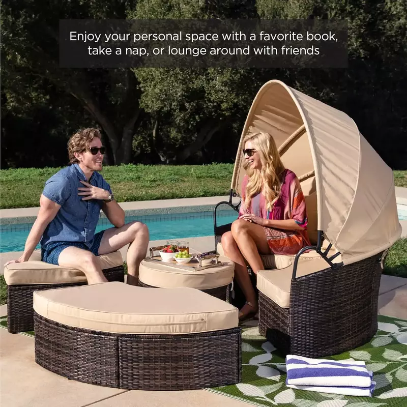 Modular Patio Wicker Daybed Sectional Conversation Lounger Set w/ 2-in-1 Setup, Adjustable Seats, Clips