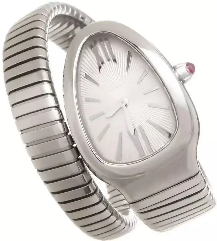 Reloj de pulsera de serpiente de alta calidad para mujer, reloj de pulsera de plata blanca Roma, cuarzo japonés, acero inoxidable, zafiro para mujer