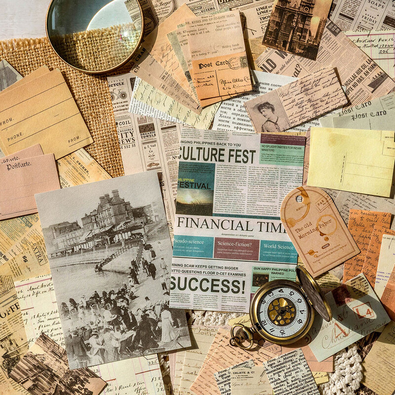 100pcs/pack Decor Scrapbook Vintage Materials Paper Combo Kit DIY Junk Journal Collage Photo Album Retro Background paper