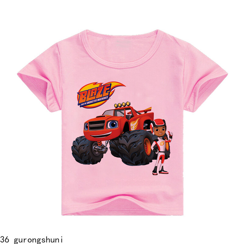 2024 New Hot Tees Top Short Sleeve Tshirt Blaze and The Monster Machines Childrens Clothes Boy Impostor Blaze Game Anime