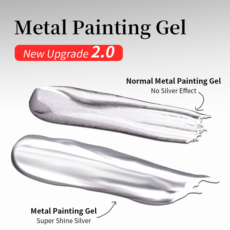 Bozlin 5Ml Metallic Painting Gel Polish Super Heldere Zilveren Spiegel Nagellak Semi-Permanente Lijnen Franse Nail Art Gel