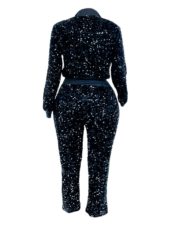 LW Plus Size Two Pieces Sets Velvet Sequined Zipper Design top coat & Pants Set Fashion party Evening women's matching set