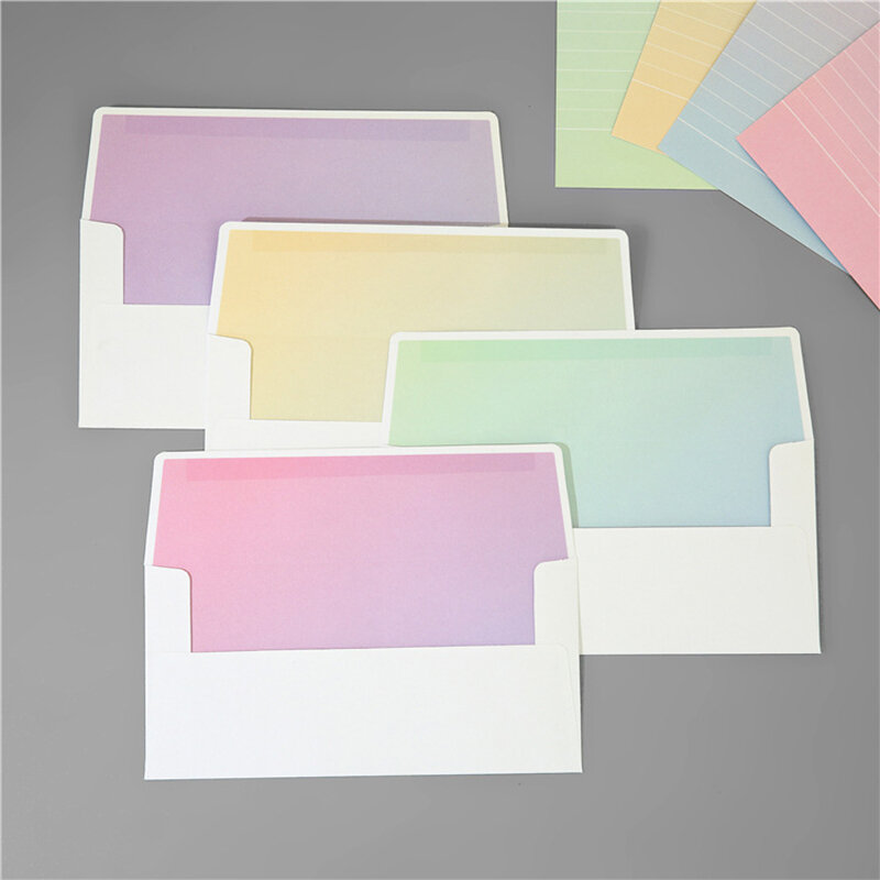 10pcs/lot 8*17.5cm Gradient Color Envelopes Letter Set for Wedding Invitations Thanks Business Stationery Postcards Storage Bags