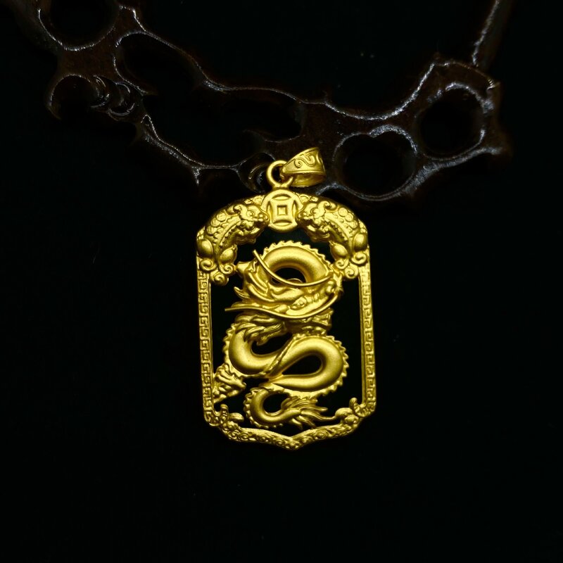 Vergoldeter Hotan Moyu Tierkreis plattiert 100% echtes Gold 24 Karat 999 Anhänger Gold eingelegter Jade quadratischer Anhänger für Männer reiner 18 Karat Gold Schmuck