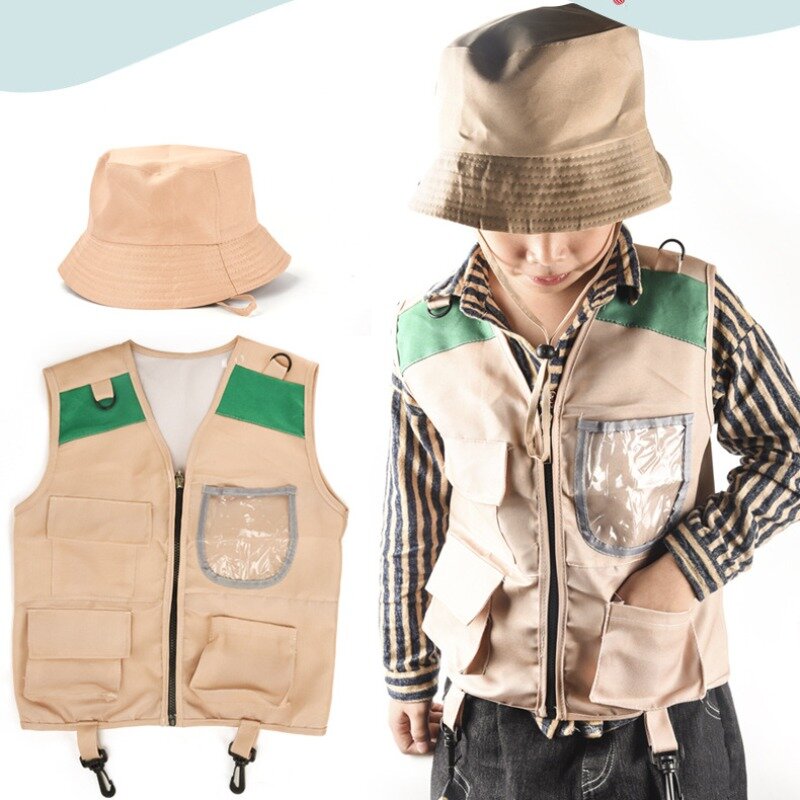 Fai finta di giocare con il gilet da avventura all'aperto per bambini Cosplay Home gioco di ruolo Outdoor Explorer Vest Hat Set