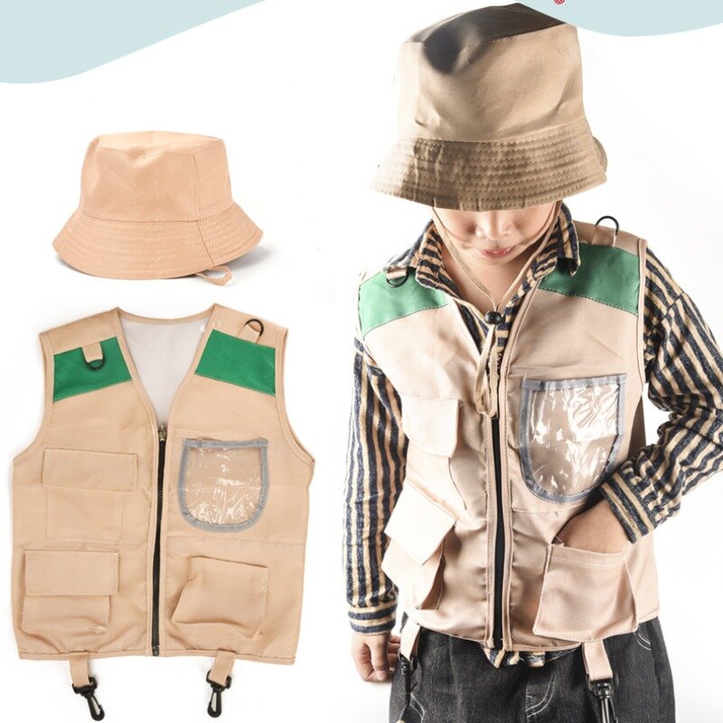 Adventure Vest Set para crianças, Outdoor Adventure Cosplay, Home Role-Playing, Explorador ao ar livre, Chapéu