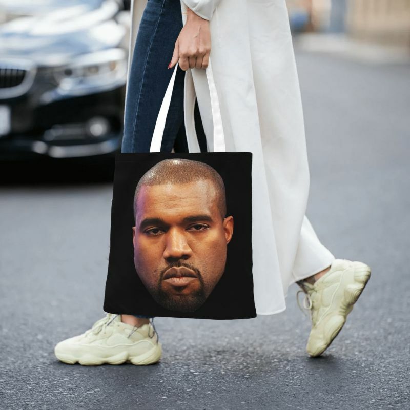 Kawaii Funny Kanye West Meme Shopping Tote Bags Recycling Rapper Music Producer Canvas Groceries Shopper Shoulder Bag
