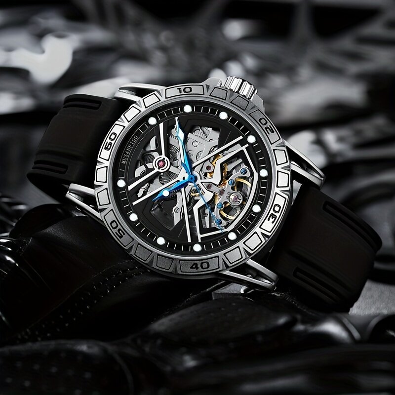 Męski w pełni automatyczny zegarek mechaniczny modny Trend spersonalizowany dwustronny pusty nocny blask wodoodporny męski zegarek na prezent