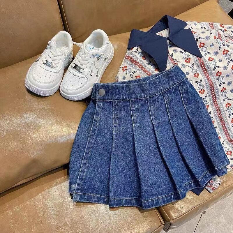 Girls' Pleated Skirt 2024 New Summer Skirt Culottes Skirt Fake Two Children's Skirts and Shorts Girls Kids Clothing 2 6  10 12 Y