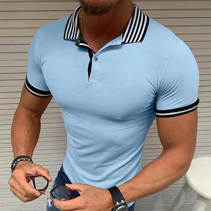Comfy Fashion Mens T-Shirt Tops Blouse Breathable Button-Up Neck Casual Club Cotton Blend Holiday Short Sleeve