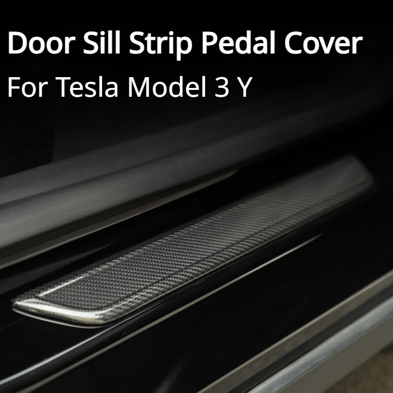 Serat karbon kering nyata untuk Tesla Model 3 Y pijakan pintu Selamat datang Pedal 3K 240G Aksesori Mobil Penutup Pedal Sill pintu buatan tangan