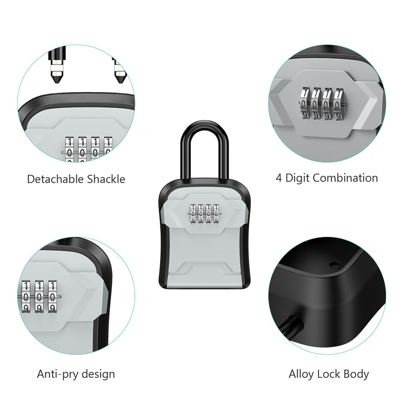 ORIA Key Lock Box 4 Digit Combination Key Storage Box Wall-Mounted Security Key Lock Box for Car, Home, Warehouse, Office