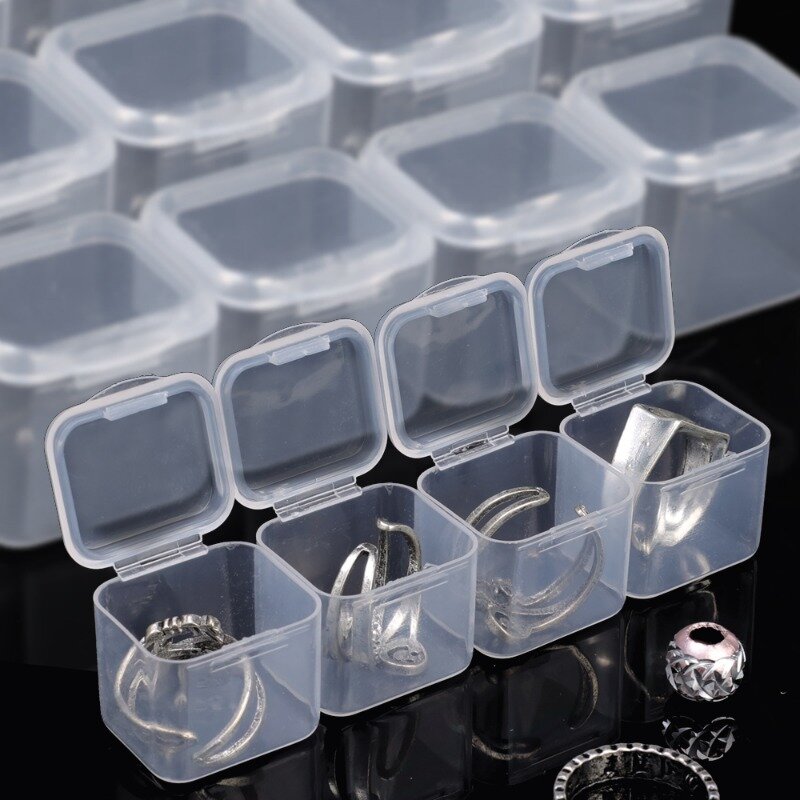Mini Boîte de Rangement en Plastique Transparent, pour Boucles d'Oreilles, Bague, Bijoux, Perles, Petite Boîte Carrée d'Emballage, 10 Pièces