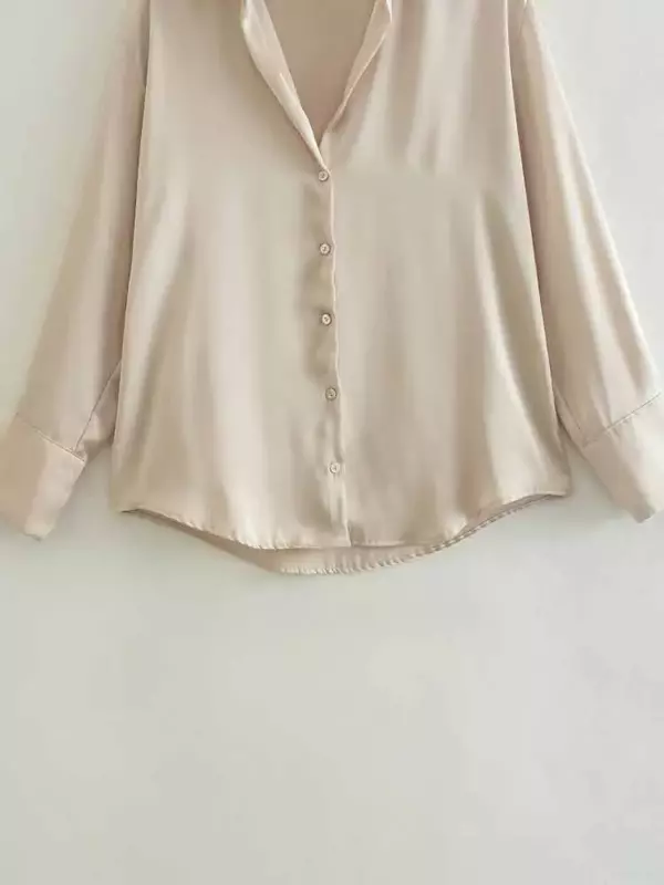 Kobiety 2023 wiosna nowa moda wielokolorowe satyna jedwabna tekstury wiszące bluzki długie guzik na rękawie-up koszule damskie topy