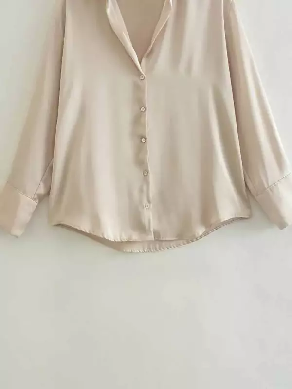 Blus Wanita lengan panjang, Atasan kemeja wanita, lengan panjang, blus gantung, tekstur satin, multi warna, mode musim semi, 2023