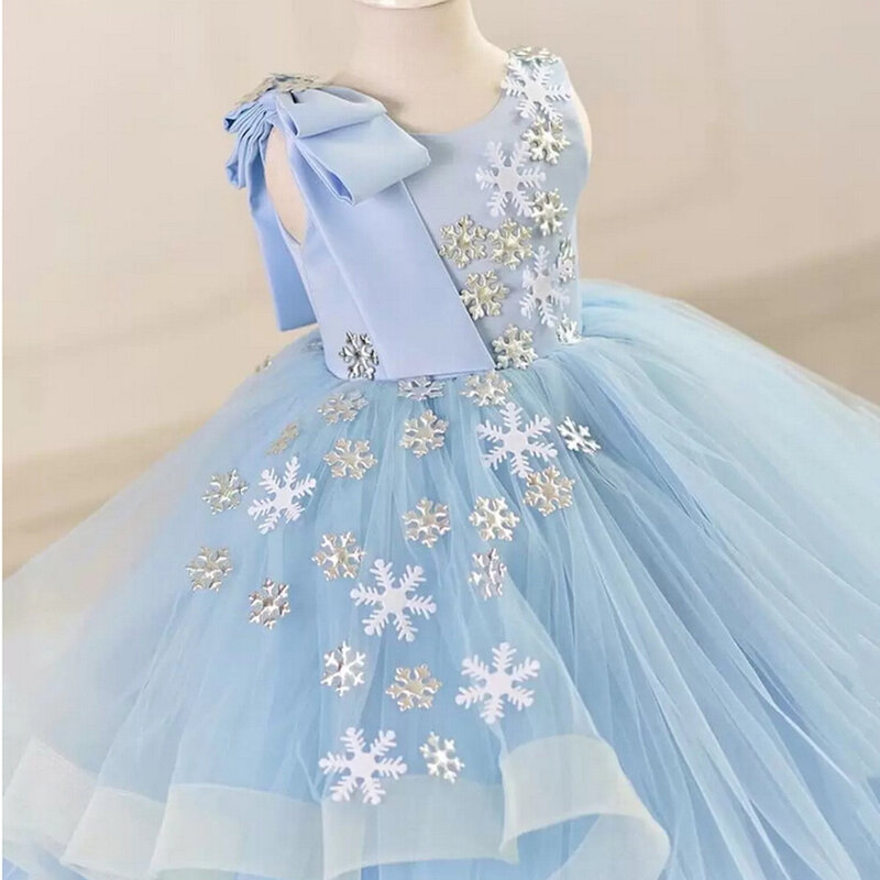 Flower Girl Sleeveless O-Neck Dress, vestido de baile até o chão, Princess Pageant Prom Dress para dama de honra, requintado