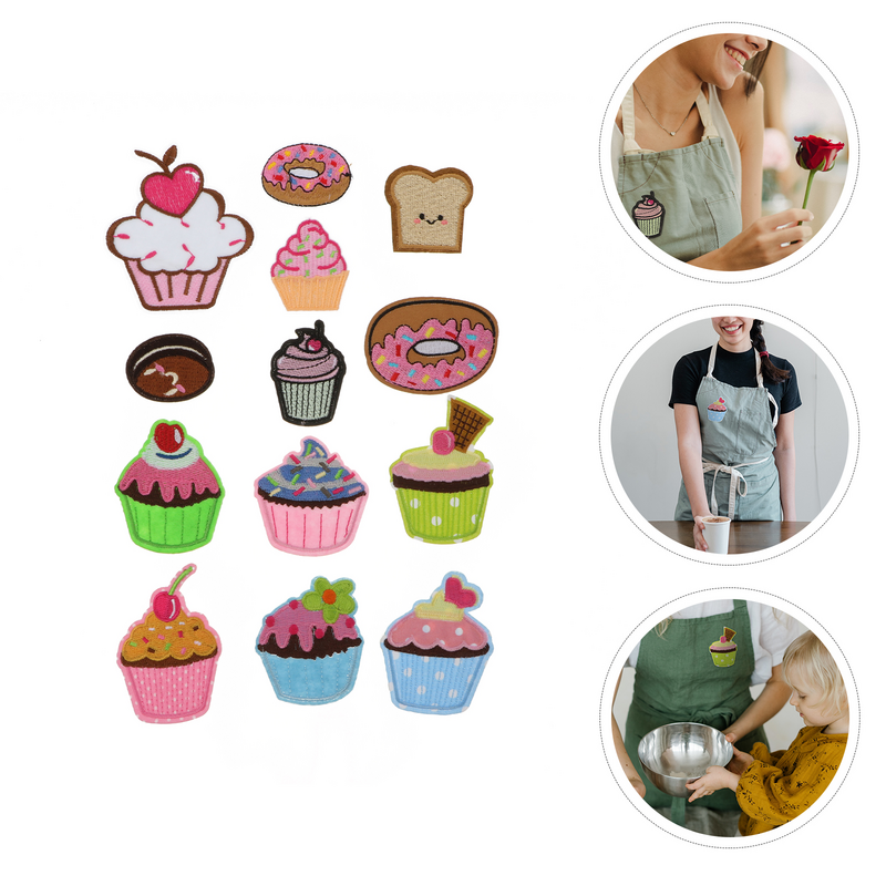 13 buah perlengkapan jahit kue kain stiker Cupcake Patch besi Patch bordir lencana DIY
