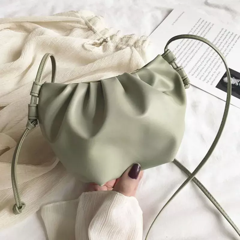 BEM01-Bolso de hombro con cremallera para mujer, bandolera de Color liso, diseño plisado, Mini nube