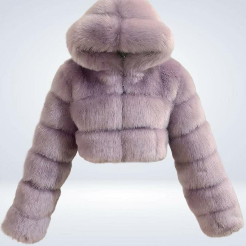フェイクキツネの毛皮の冬のコート高品質豪華な毛皮フード付きジッパークロップド女性のジャケット冬のミンクコート毛皮ジャケット女性のための