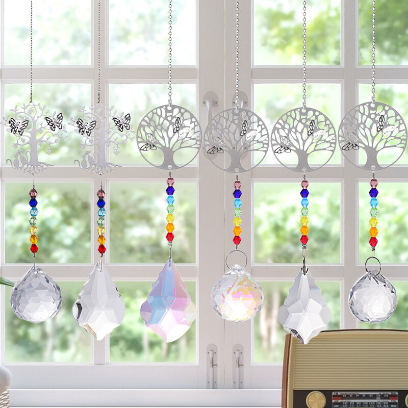 4 Styles Crystal Suncatchers Window Hanging Ornament Rainbow Maker Pendant for Christmas Day Wedding Cars Window Decor