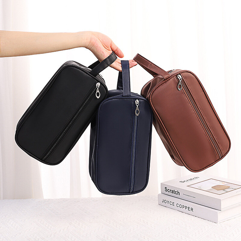 Tas kosmetik untuk wanita simpel, tas Tote riasan bawaan Korea, tas penyimpanan Organizer perlengkapan perjalanan, kantong rias nilon sederhana untuk wanita