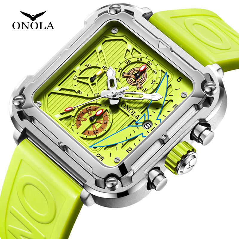 ساعة رجالية موضة العلامة التجارية ONOLA فريد مربع تصميم فاخر شريط رياضي الكوارتز الساعات الرجال مقاوم للماء