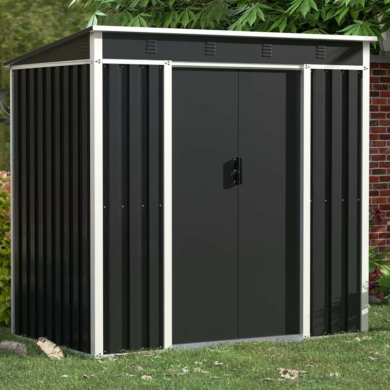 Metal Shed Storage House com porta e fechadura, Utility Tool, Steel Shelds, Outdoor Storage, 6ft x 4ft