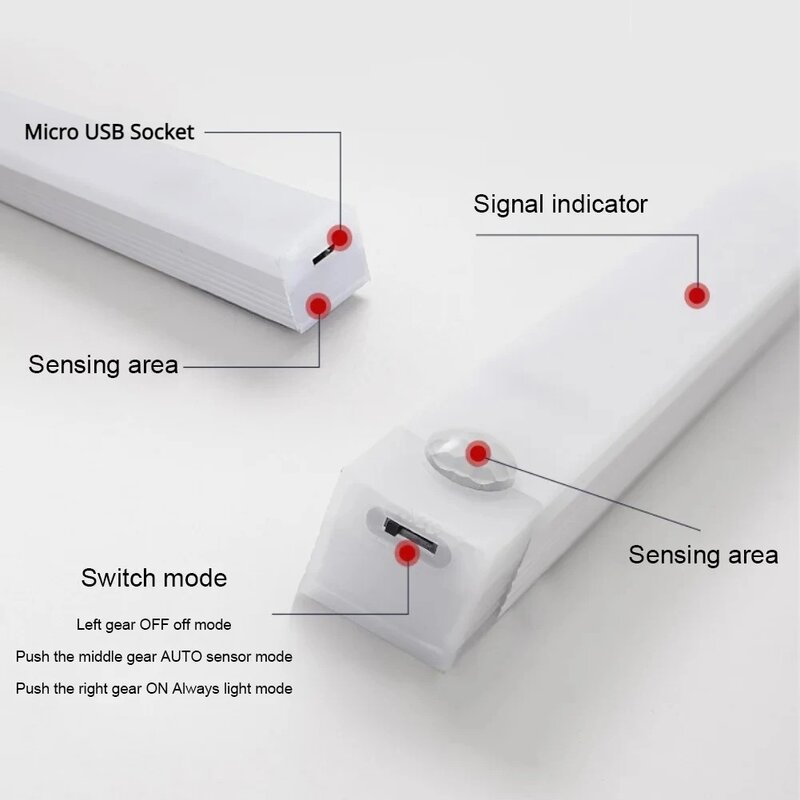 LED Cabinet Light PIR Motion Sensor Lamps for Room USB Charging Induction Night Light Rechargeable Lamp Lights Lighting Indoor