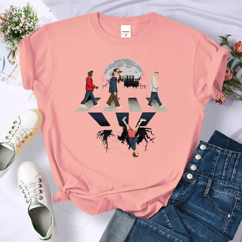 Odzież z nadrukiem z krótkim rękawem T-Shirt damski Zabawny nadruk do góry nogami Kobieca wygodna koszulka Street Hip Hop Oddychający top