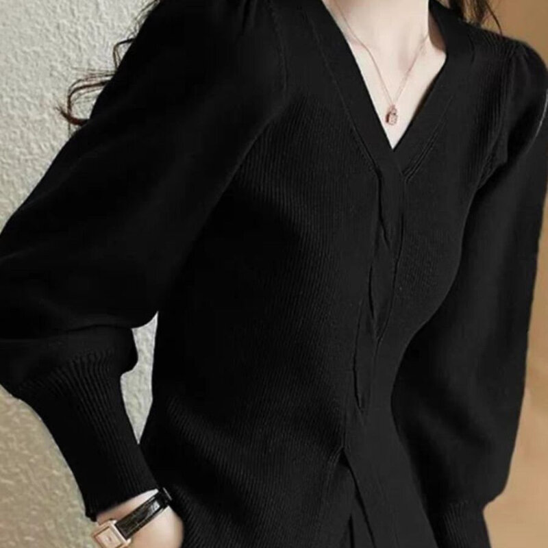 Sweater leher V wanita, atasan rajut untuk Pullover wanita tren 2023, koleksi pakaian rajut mewah Korea, Y2k Vintage In