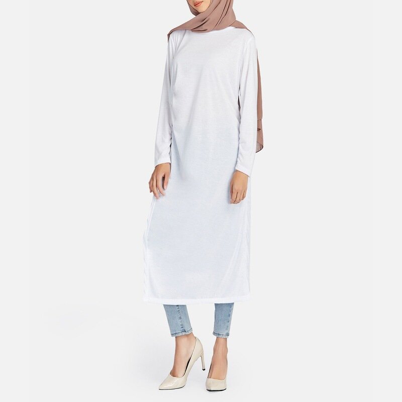 Jalabiya sukienki damskie muzułmańskie Abaya Dubai Kaftan indyk sukienka w jednolitym kolorze z długim rękawem Islam szata Ramadan Kaftan islamska odzież