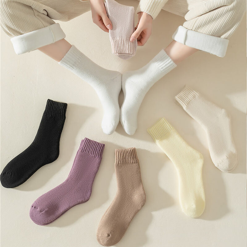 Women Cashmere Socks Wool Autumn Winter Warm Snow Markron Color Thick Plush Hairy Soft Postpartum Stockings Floor Sleep Socks