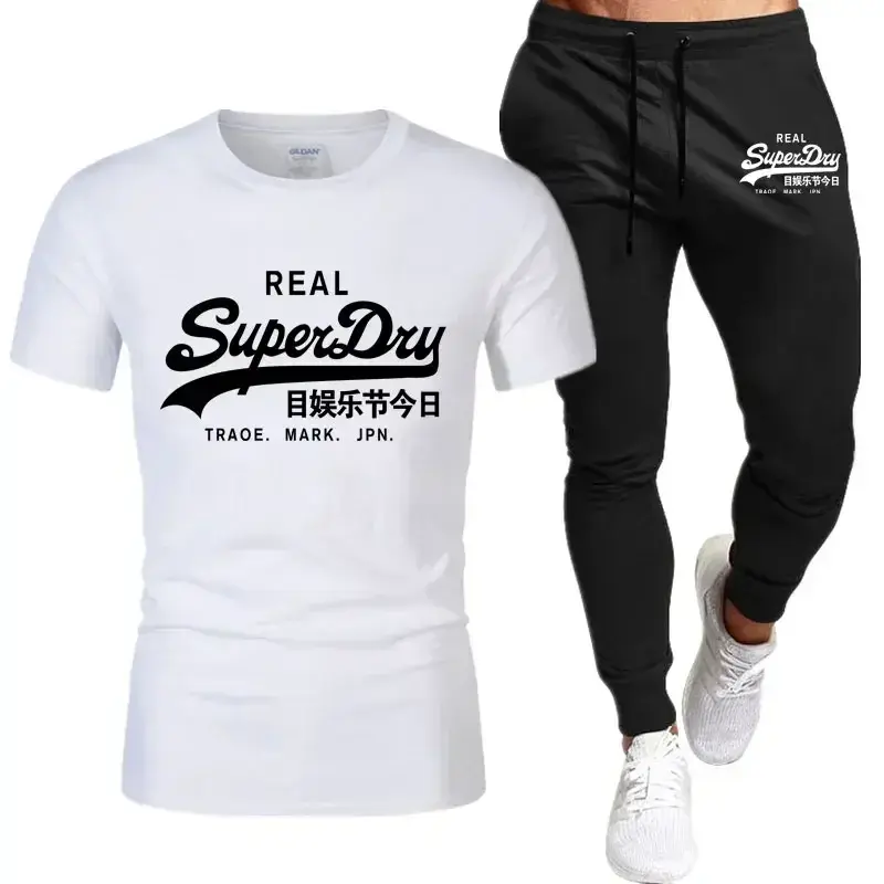 2024 Men's Sets Summer T-shirt Pants 2 Pcs Tracksuit Sets Cotton Short-sleeved T-shirt+Trousers Men's Sets Sports Men's Clothing