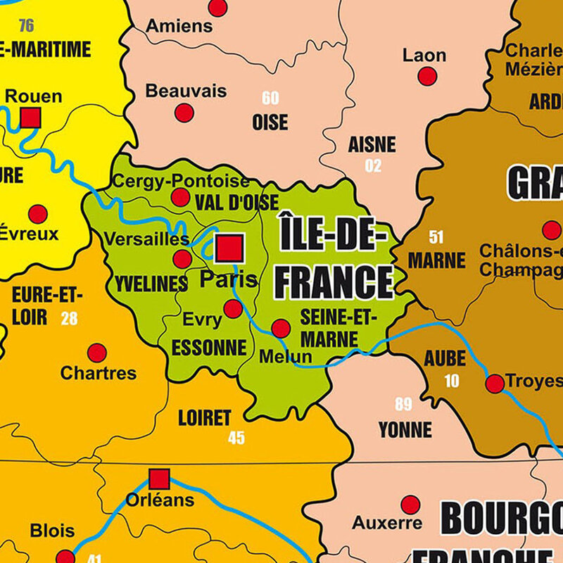 90*90cm mapa polityczna francji w języku francuskim włókniny płótnie malarstwo plakat na ścianę klasie Home Decor szkolne