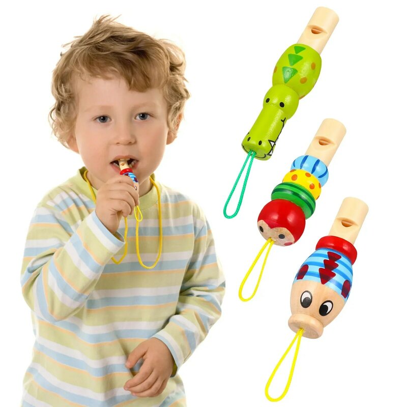 33Animal Whistle Cartoon Toy Wooden Whistles Lanyard Educational Musical Toys Emergency Loud Sound